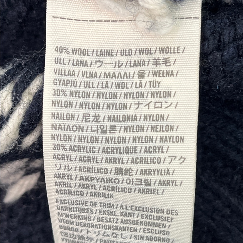 ABERCROMBIE & FITCH FAIR ISLE KNIT CARDIGAN MOOSE WOOL BLEND VELVET NAVY SZ MED - Picture 10 of 15